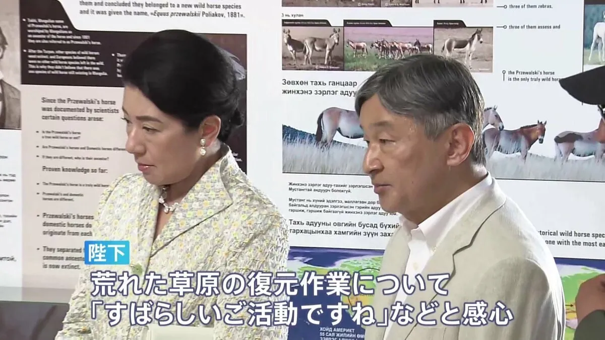モンゴルを公式訪問中の天皇皇后両陛下　最古の野生馬「タヒ」の生態や保全活動などについて説明を受けられる