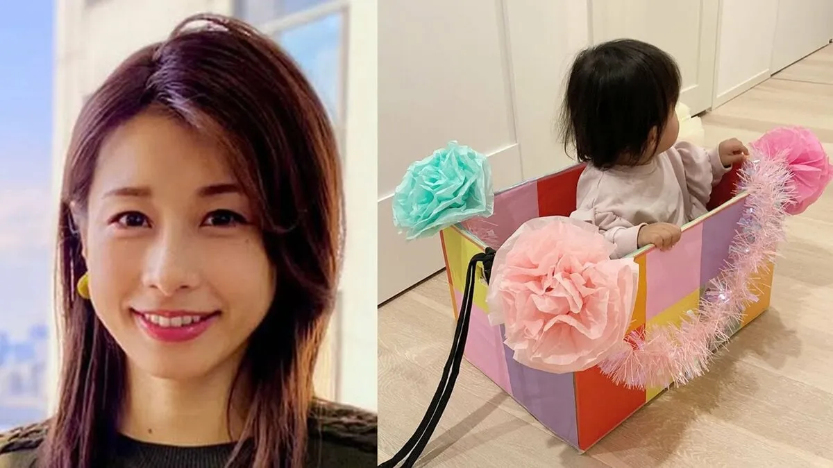 【 加藤綾子 】　手作り段ボール “ バス ” で遊ぶ長女の姿を公開　「シールを貼ったり落書きしたりまだまだ進化していきそうな予感」
