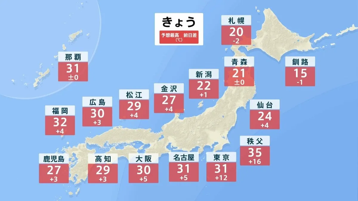 【暑さ対策を！】30℃以上の真夏日が続出　7月並みの暑さになる所も　埼玉・秩父で35℃予想