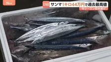 流し網漁のサンマ初水揚げ　過去最高値「1キロ44万円」で去年の1キロ25万円を大きく上回る　北海道・釧路港