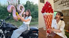 【 丸りおな 】　28歳バースデーを報告「またひとつレベルアップ」　ハーレー動画＆ド迫力の「巨大いちごパフェ」ショットに反響「可愛すぎる」