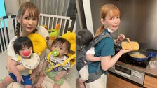 【 中川翔子 】　コンロ3つフル稼働で双子のための大量離乳食ストック完成　「双子すぐなくなってく！」おんぶ紐で奮闘する姿に「尊敬」「同志」の声