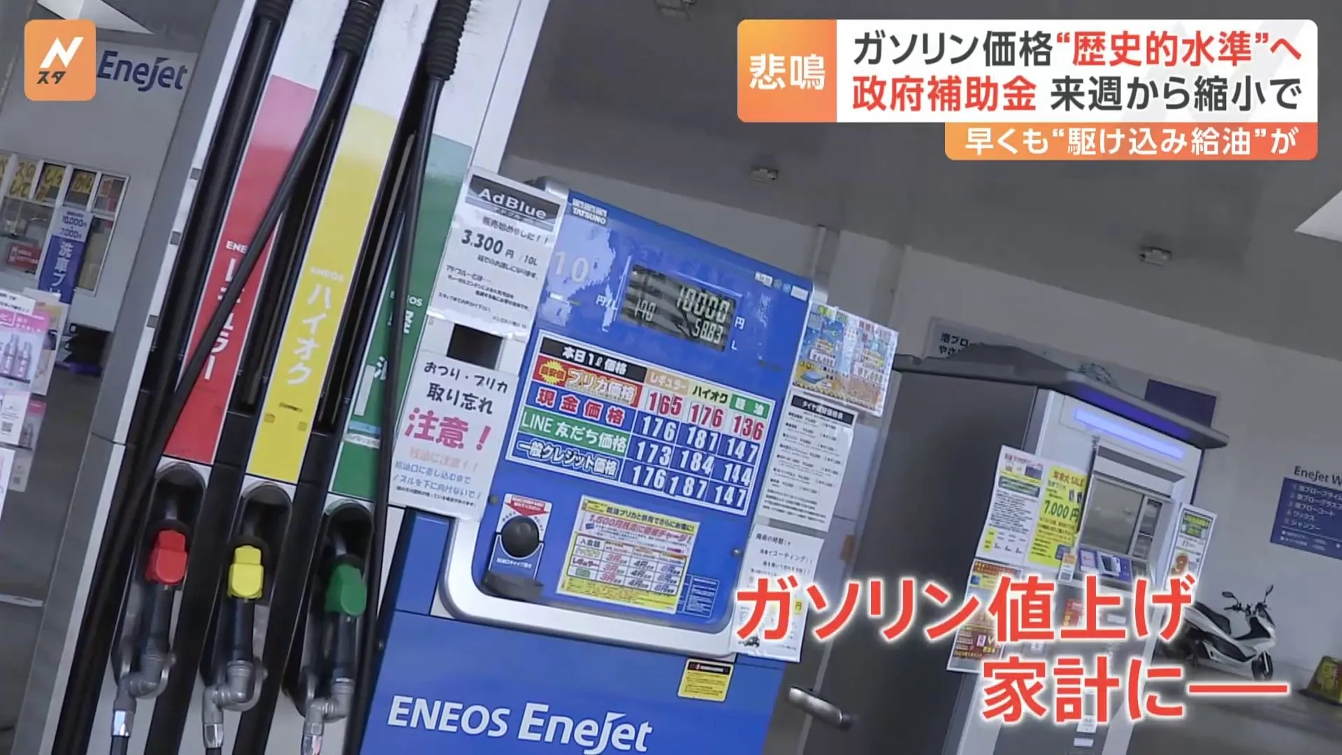 ガソリン価格 来週から185円程度の“歴史的水準”へ　背景に補助金の縮小 年始の家計に響く