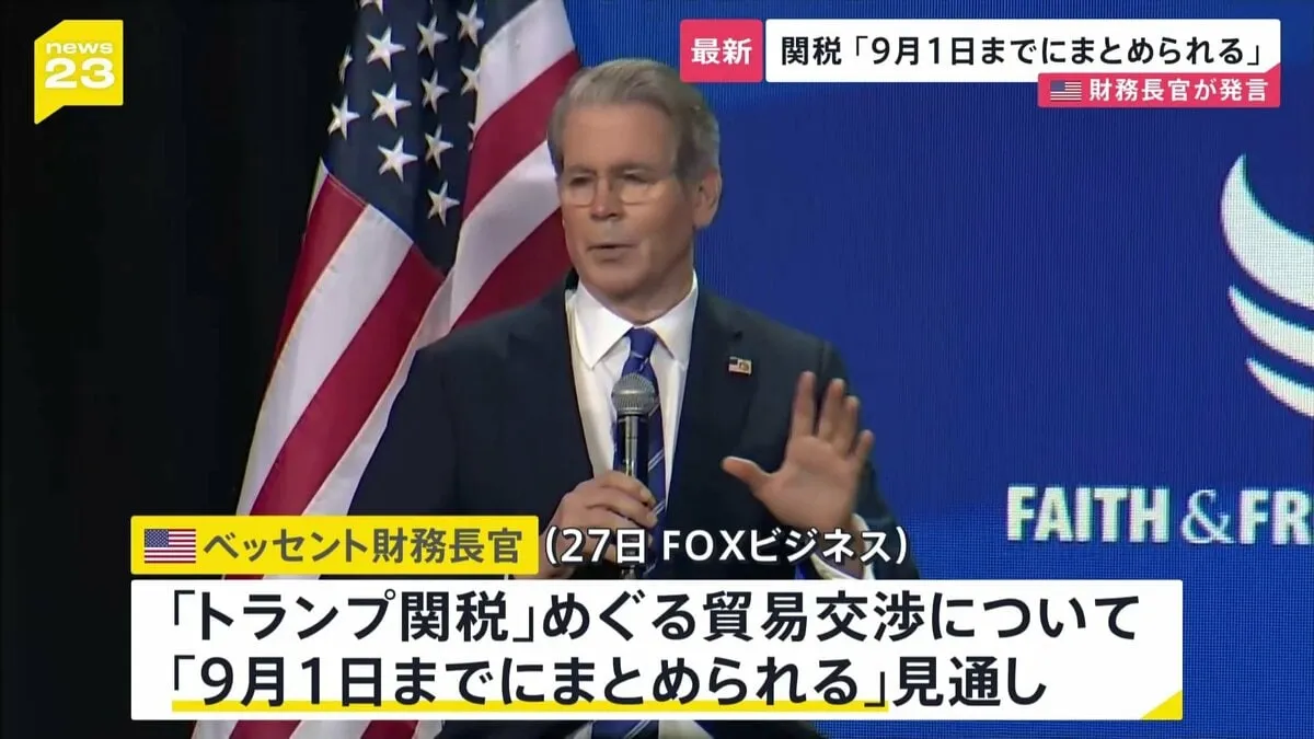 【速報】“トランプ関税”貿易交渉「9月1日までにまとめられる」アメリカ・ベッセント財務長官 FOXビジネスの番組で発言