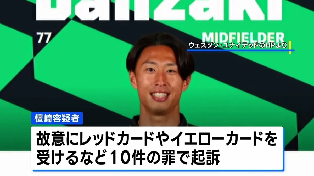 スポーツ賭博に関わった疑い　オーストラリアのプロサッカーチーム所属の檀崎竜孔容疑者を逮捕　故意にレッドカード受けるなど10の罪で起訴