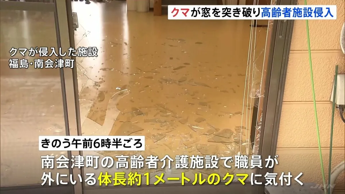 クマが“窓ガラス突き破り”高齢者介護施設に侵入　入所者は別の部屋に逃げこみ、けが人なし　福島・南会津町
