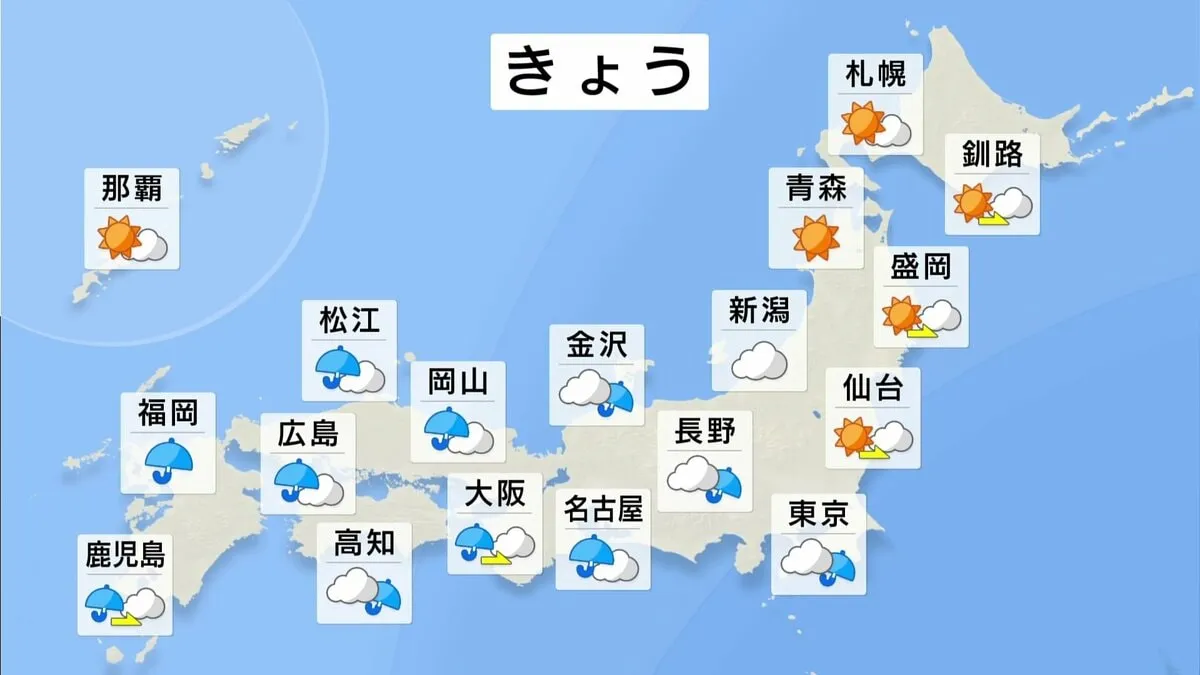 西・東日本を中心に傘の出番　長崎で線状降水帯発生のおそれも　沖縄と北海道は10月としては異例の暑さ