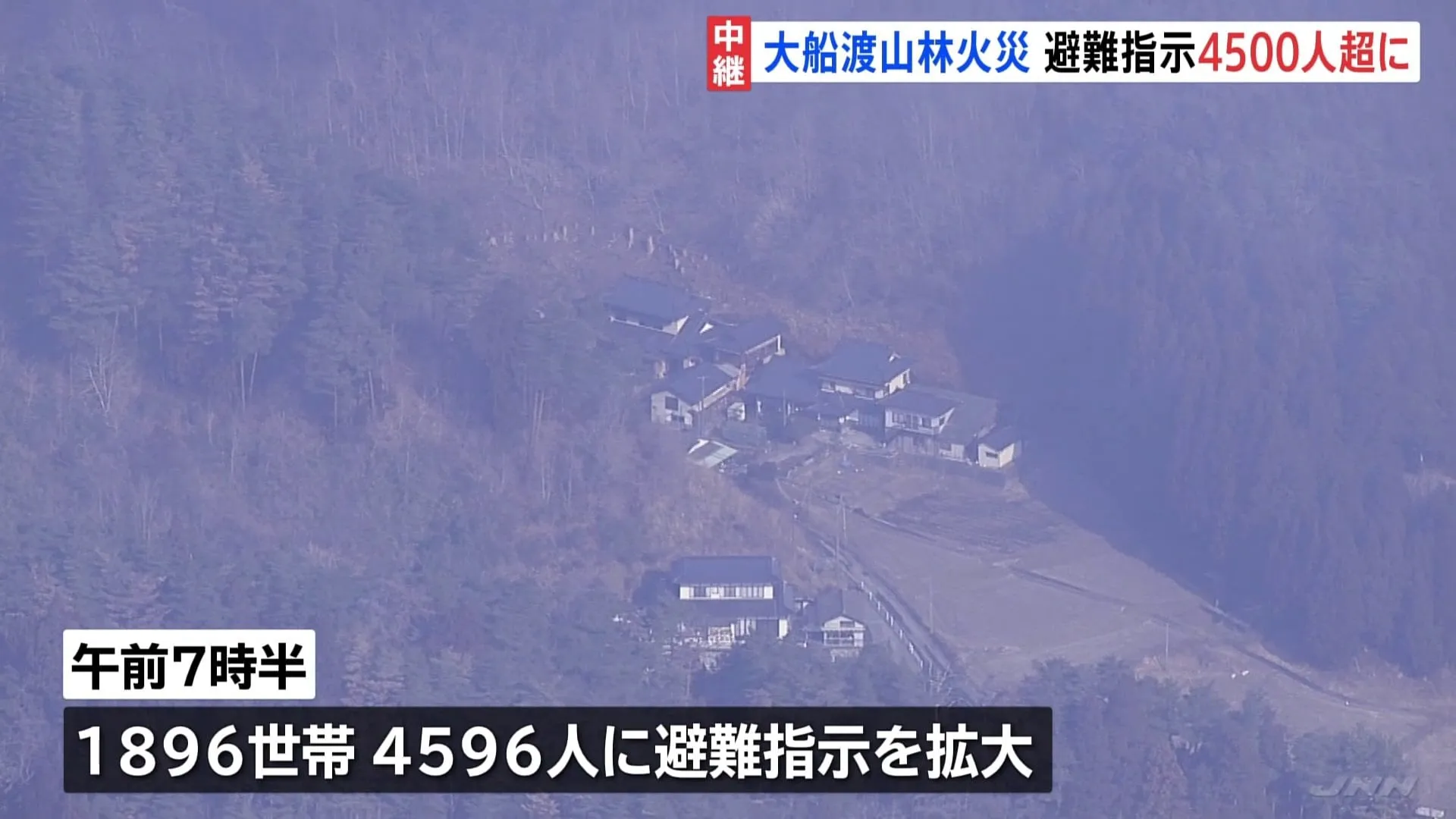 避難指示の対象は4500人超に　岩手・大船渡の山林火災は延焼続く　午前6時までに1400ヘクタール焼ける