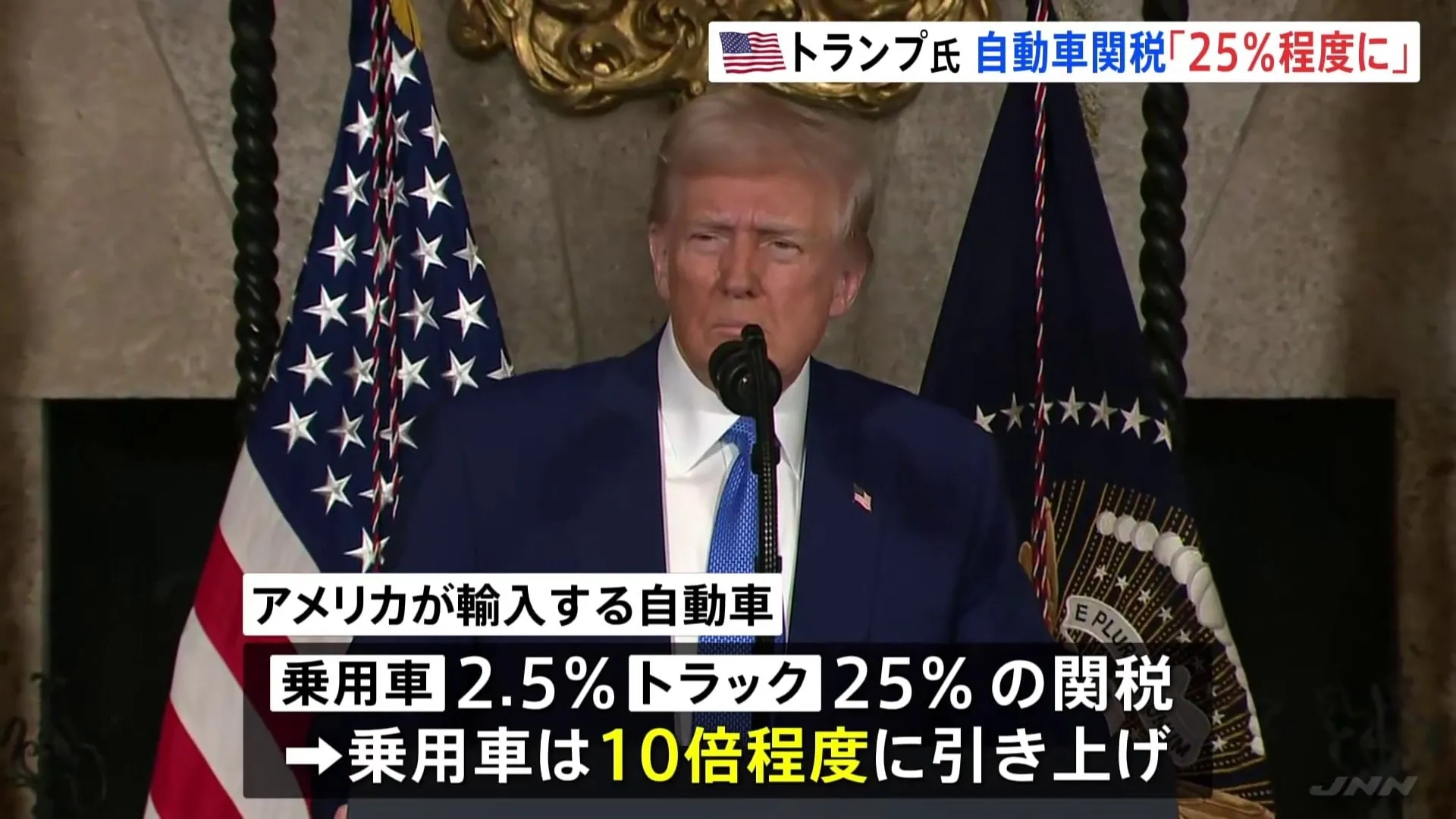 実現すれば“約10倍”の引き上げへ トランプ大統領が自動車関税「25%程度」の見通し示す　対象国については言及せず