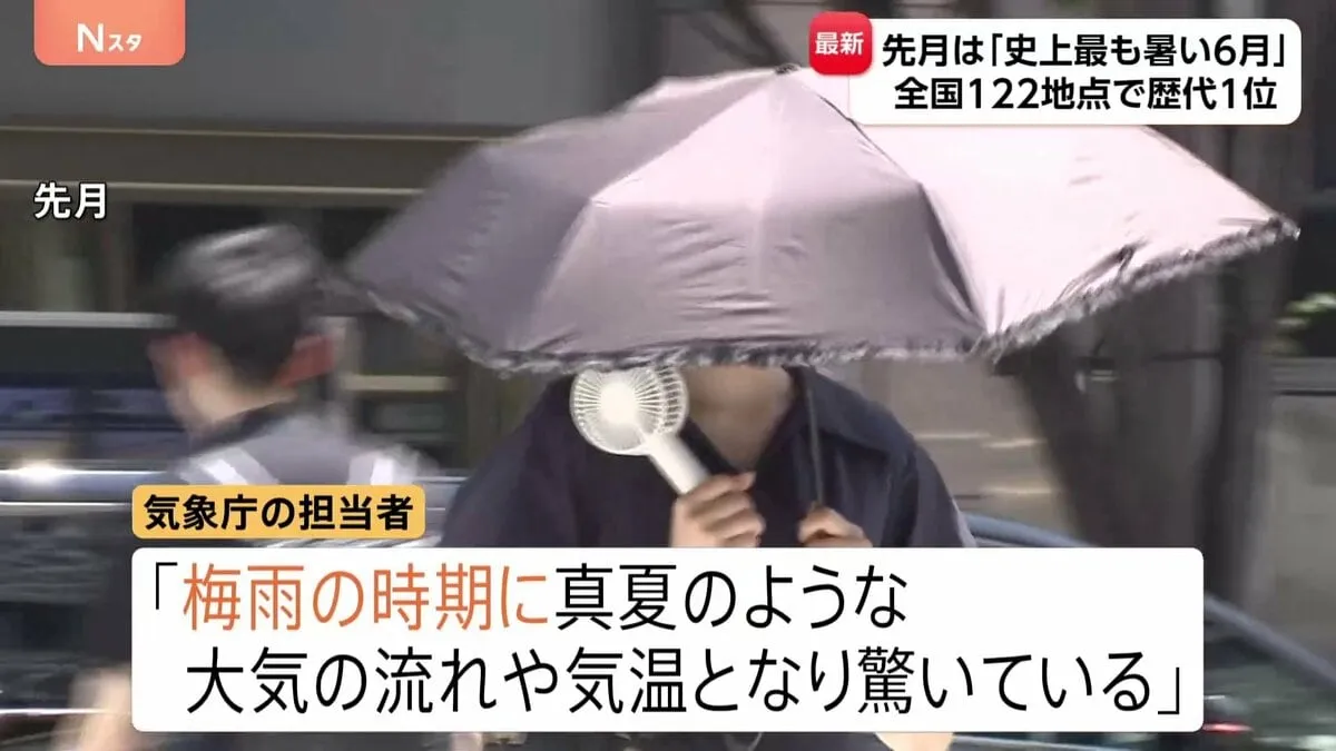 「梅雨の時期に真夏のような…」気象庁担当者も“驚き” 6月の平均気温が過去最高を更新 「史上最も暑い6月」に　7月も厳しい暑さ続く見通し　気象庁