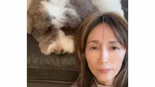 【 工藤静香 】　愛犬に叱られる姿を公開「年に数回、眠気マックスのエトに叱られる私」