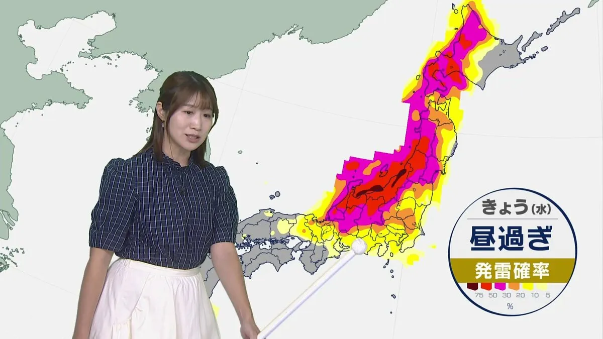 北日本と東日本で大気の状態不安定　雷を伴った強い雨に注意　東京の予想最高気温は22℃　約3か月半ぶりに25℃下回る