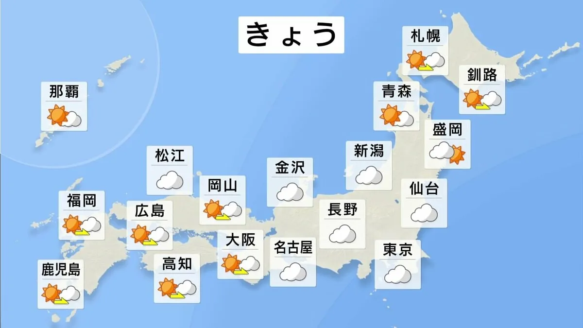 雲多くすっきりしない天気　にわか雨の所も　関東は気温変化大きく　台風22号は木曜日に伊豆諸島接近のおそれ