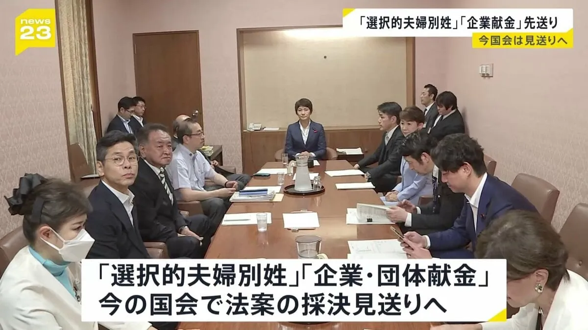 「選択的夫婦別姓」「企業・団体献金」今国会は採決見送りへ