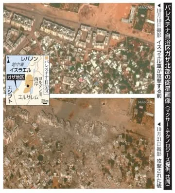 ガザ北部の建物粉々、街並み壊滅