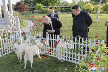 プーチン大統領に豊山犬贈る