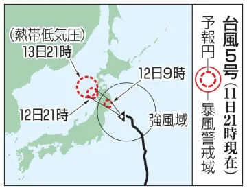 台風5号、東北横断の恐れ