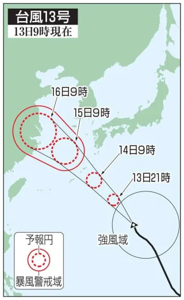 台風13号、14日夕に奄美接近