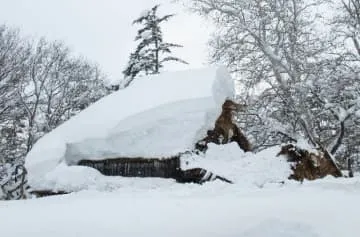 江戸時代の旧家が雪で半壊、青森